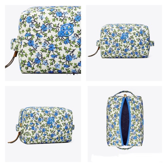 Tory Burch-Piper Large Cosmetic Bag, Blue Ivy - Picture 4 of 7